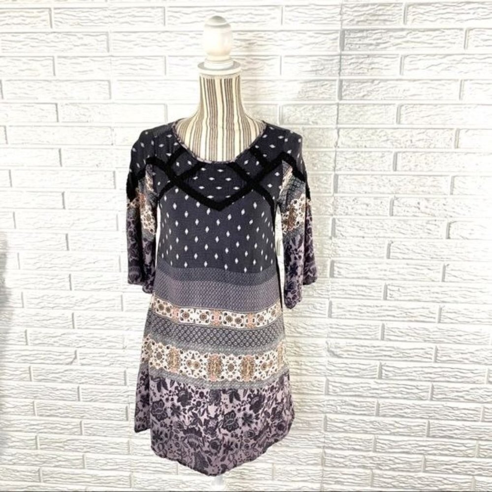 Alya Boho Patterned Shift Dress Size Small